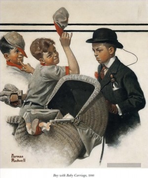  Coche Arte - Niño con cochecito de bebé 1916 Norman Rockwell